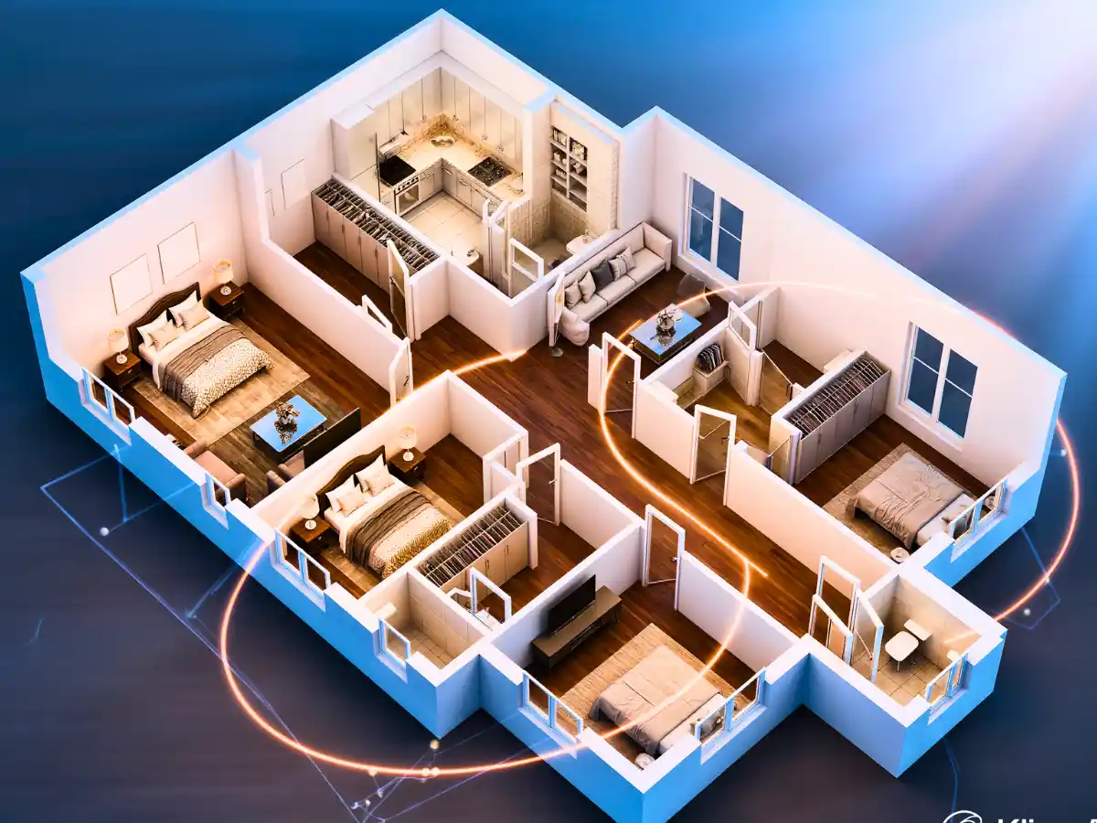 Rendered floor plan 3D isometric view showing modern apartment layout with complete visualization workflow 2025